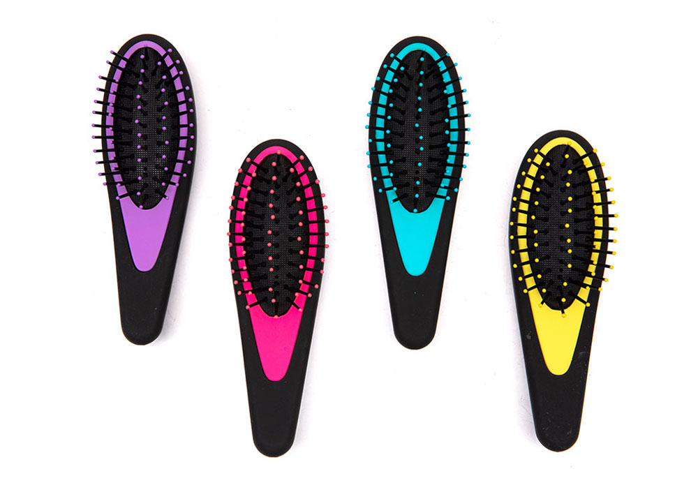 Mini Hair Brush with Colorful Rubber Coating